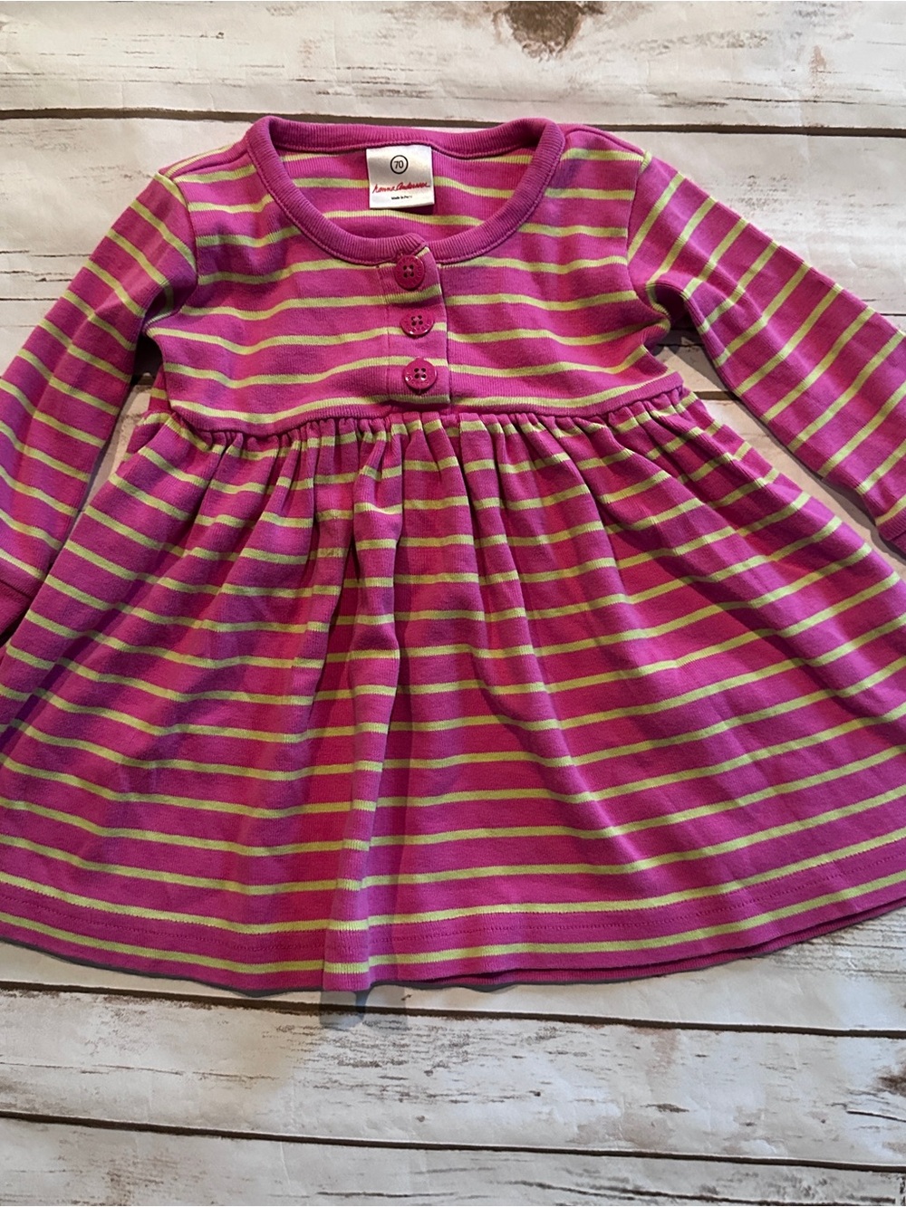 Hanna Andersson pink and lime green striped dress